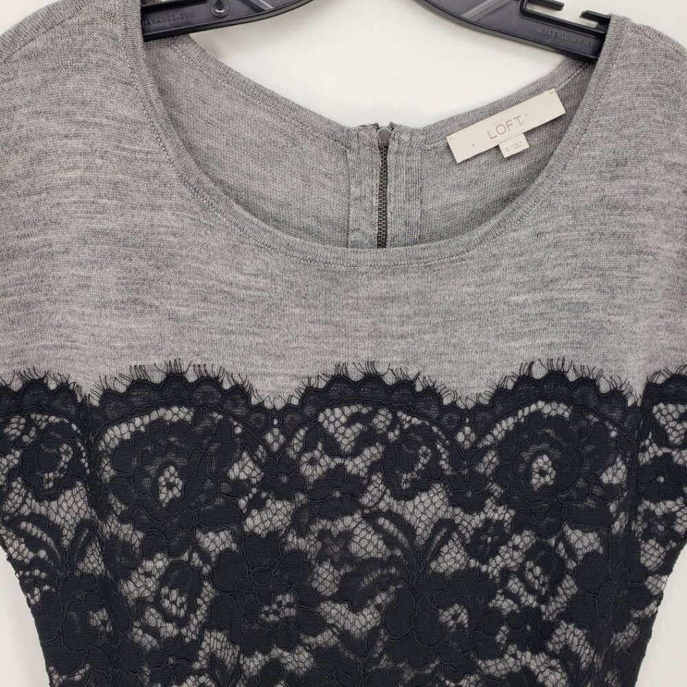 3/$25 LOFT Floral Lace Sweater Dress S Merino Wool Black Gray - Picture 6 of 9
